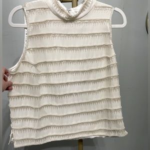 Vintage ivory embellished mock neck top size small